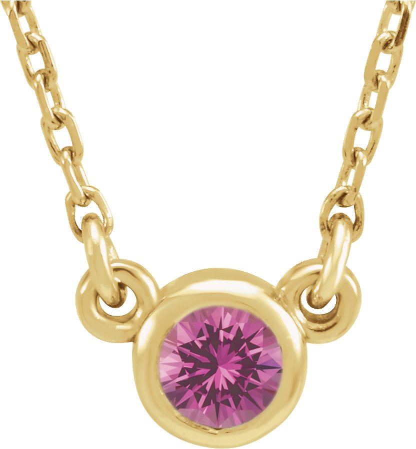 14K Yellow 3 mm Round Natural Pink Sapphire Solitaire 16" Necklace