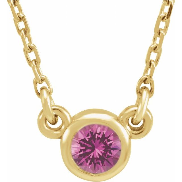 14K Yellow 3 mm Round Natural Pink Sapphire Solitaire 16" Necklace