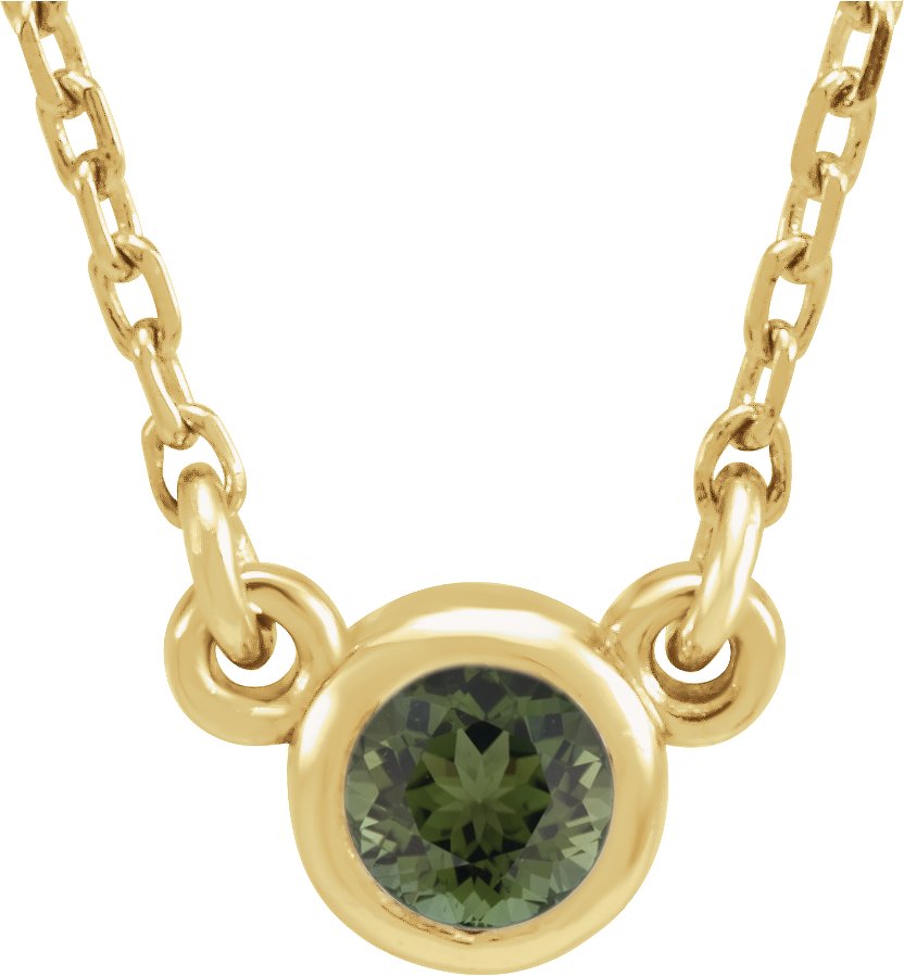 14K Yellow 3 mm Round Natural Green Tourmaline Solitaire 18" Necklace