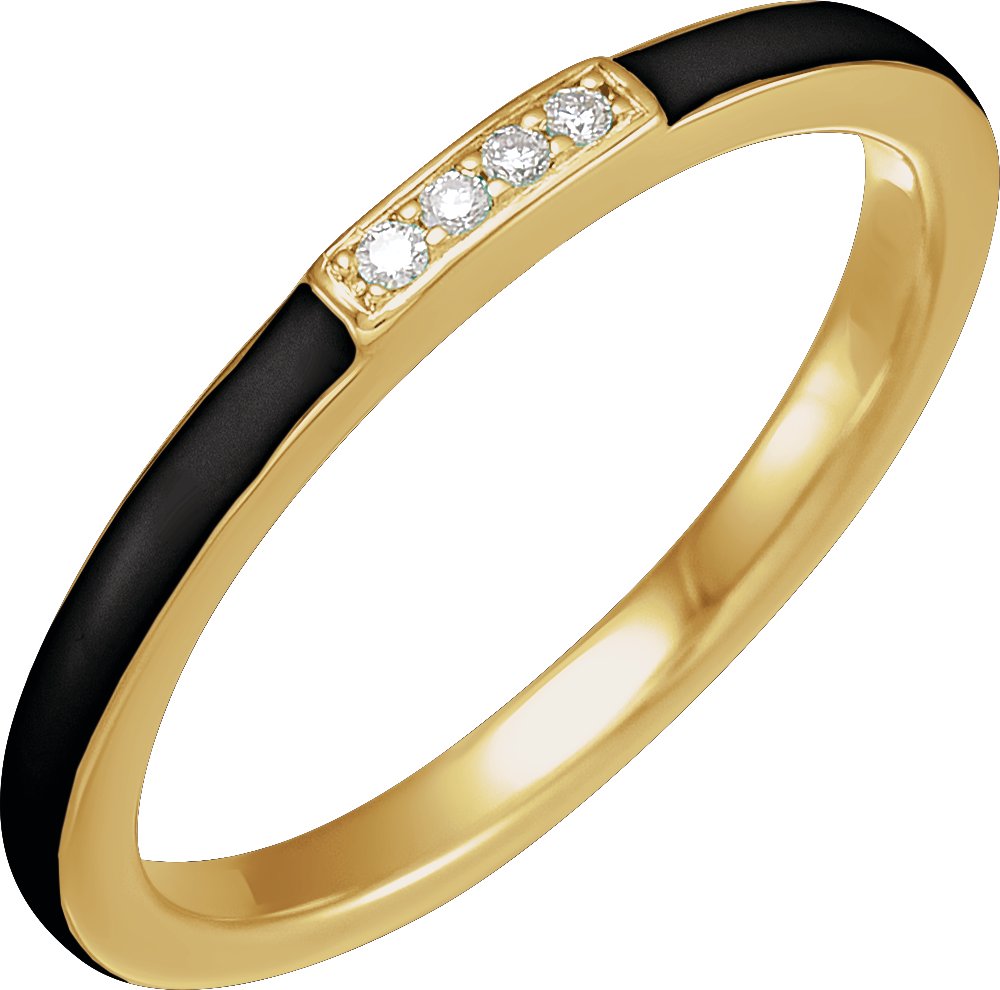 14K Yellow .03 CTW Natural Diamond and Black Enamel Stackable Ring Ref 18628521