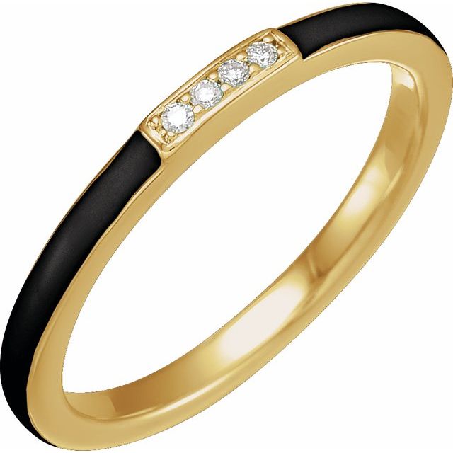 14K Yellow .03 CTW Natural Diamond & Black Enamel Stackable Ring