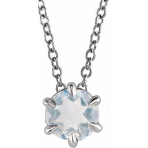 14K White 4 mm Natural Blue Moonstone Solitaire 16-18" Necklace