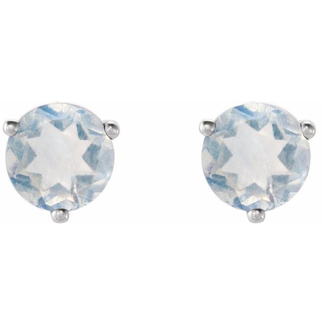 14K White Natural Blue Moonstone Friction Post Earrings