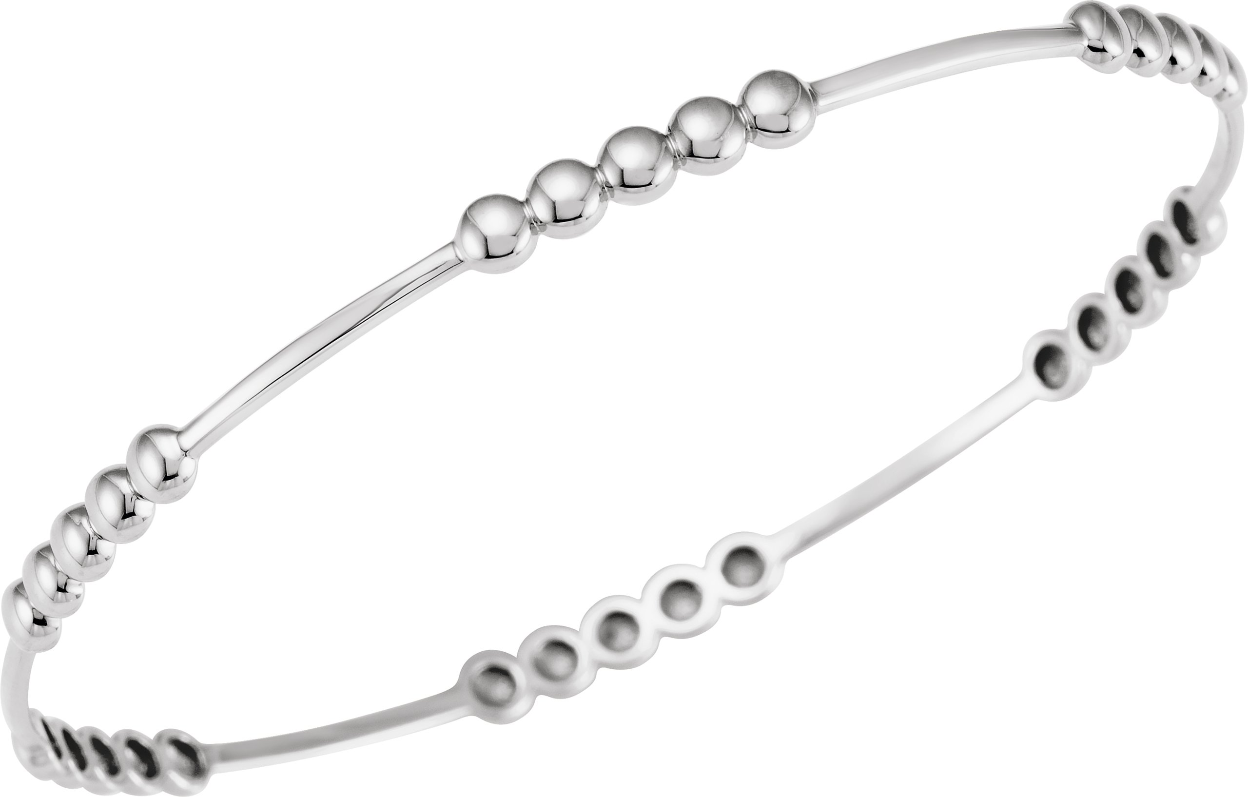 14K White 3.66 mm Beaded Bangle 7" Bracelet
