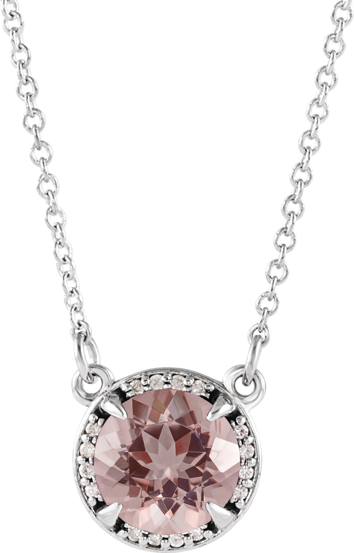 14K White 6 mm Natural Morganite & .04 CTW Natural Diamond 16" Necklace