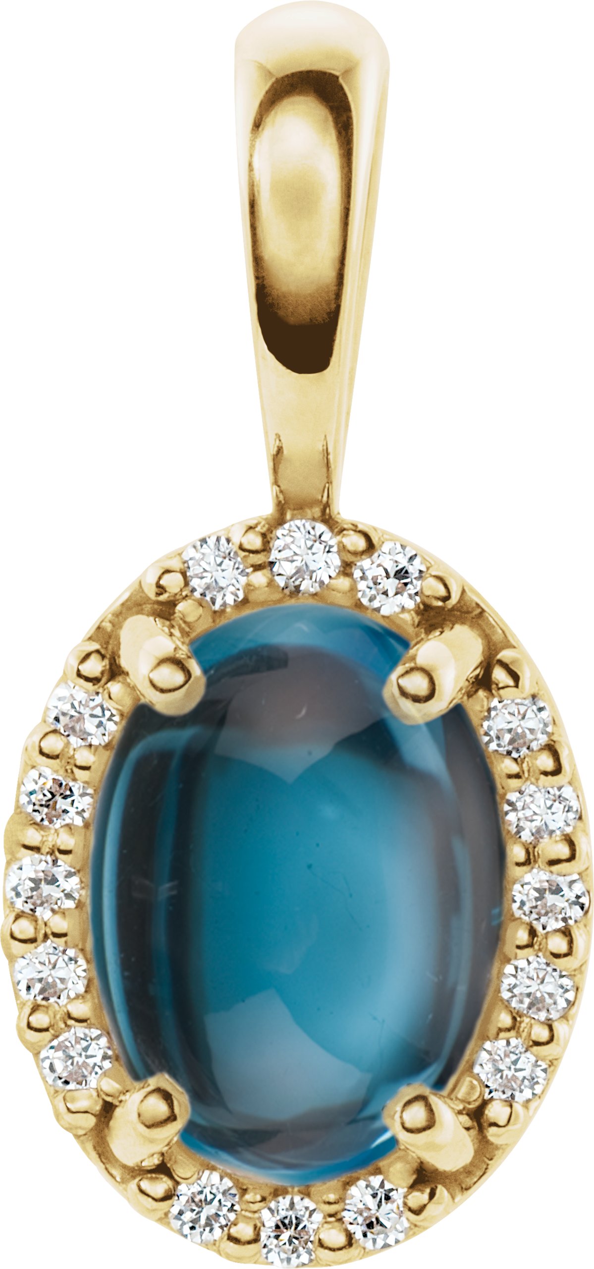 14K Yellow Natural London Blue Topaz & .04 CTW Natural Diamond Halo-Style Pendant