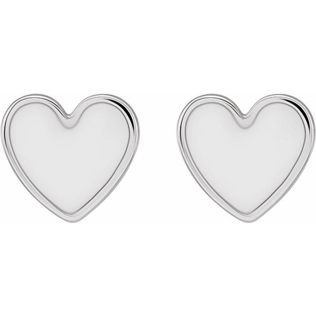 Sterling Silver White Enameled Heart Earrings