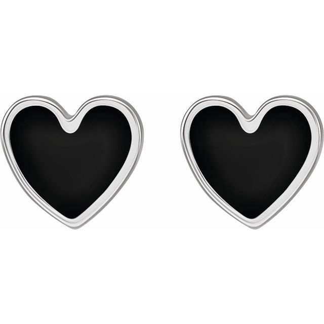 Sterling Silver 5.9x5.5 mm Black Enameled Heart Earrings