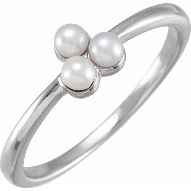 14K White Cultured Freshwater Pearl Cluster Ring