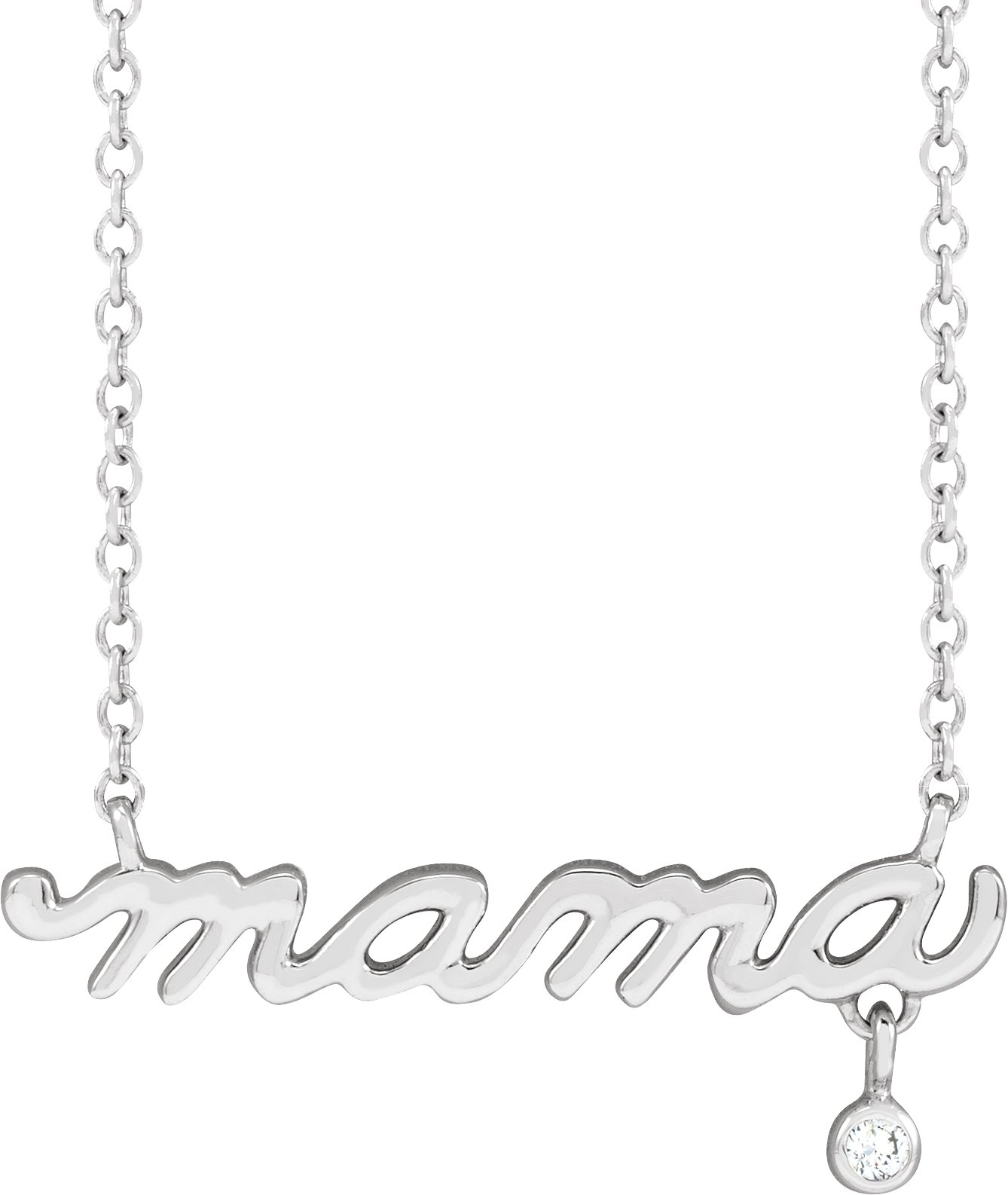 14K White .015 CT Natural Diamond Mama 18 Necklace