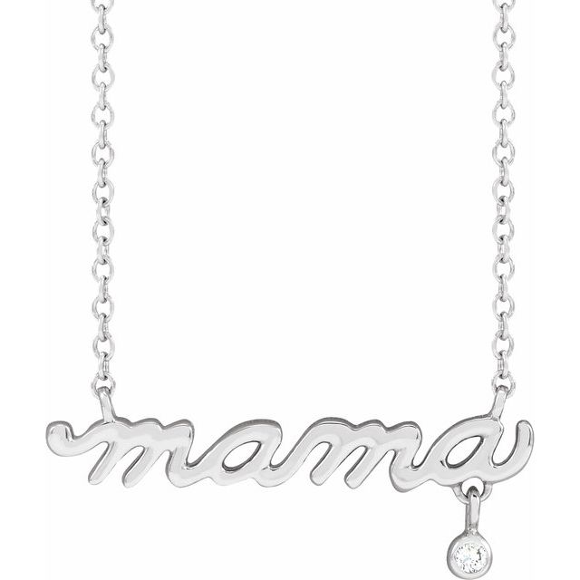 Sterling Silver .015 CT Natural Diamond Mama 18 Necklace