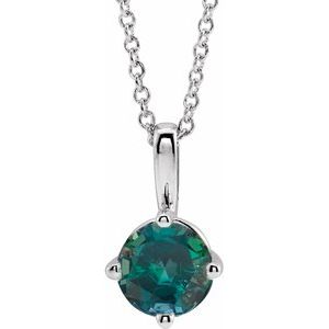 Sterling Silver 6 mm Lab-Grown Alexandrite Solitaire 16-18" Necklace