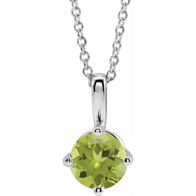 14K White 5 mm Natural Peridot Solitaire 16-18