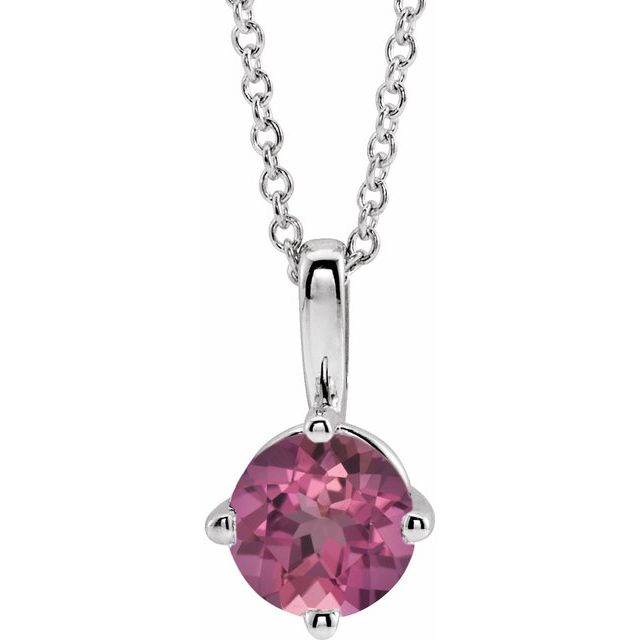 Sterling Silver 6 mm Natural Pink Tourmaline Solitaire 16-18