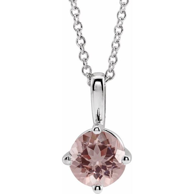 Sterling Silver 5 mm Natural Pink Morganite Solitaire 16-18" Necklace