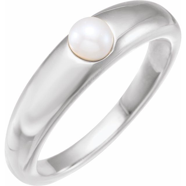 Sterling Silver Cultured Akoya Pearl Dome Ring 