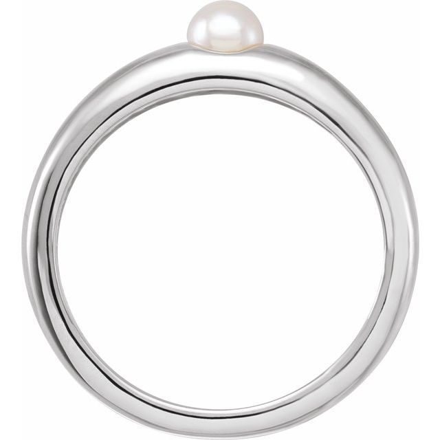 14K White Cultured Akoya Pearl Dome Ring 