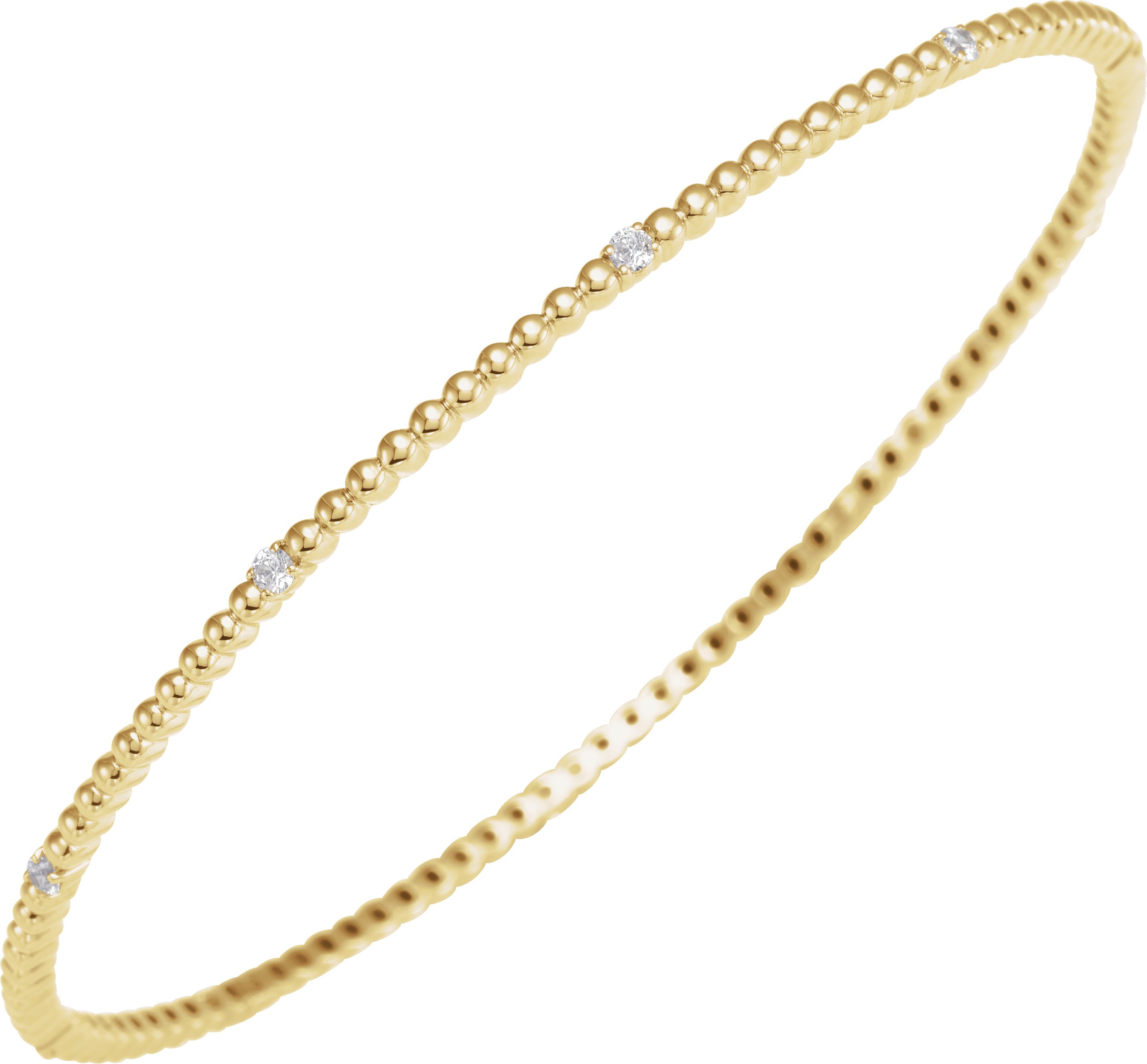 14K Yellow 1/3 CTW Natural Diamond Beaded Bangle 7 3/4 Bracelet