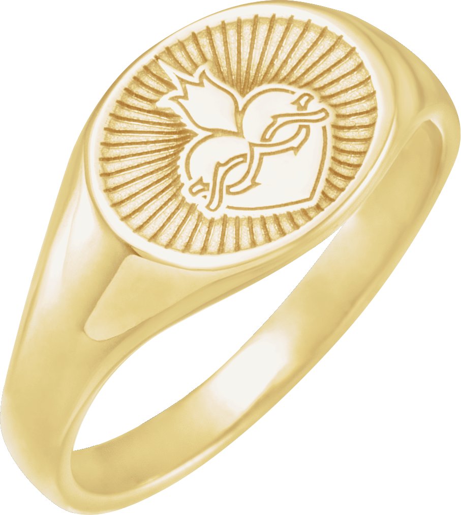 14K Yellow 12.3x9.4 mm Sacred Heart Signet Ring