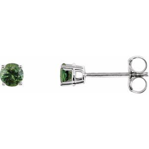 14K White 3 mm Natural Green Sapphire Stud Earrings with Friction Post