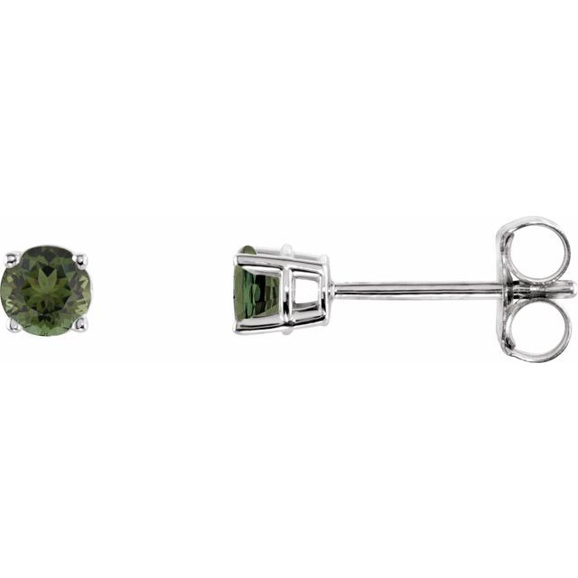 14K White 3 mm Natural Green Tourmaline Stud Earrings with Friction Post