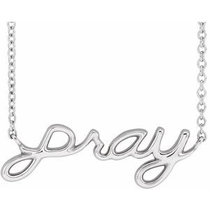 Sterling Silver 23.1x7.37 mm Pray 18" Necklace