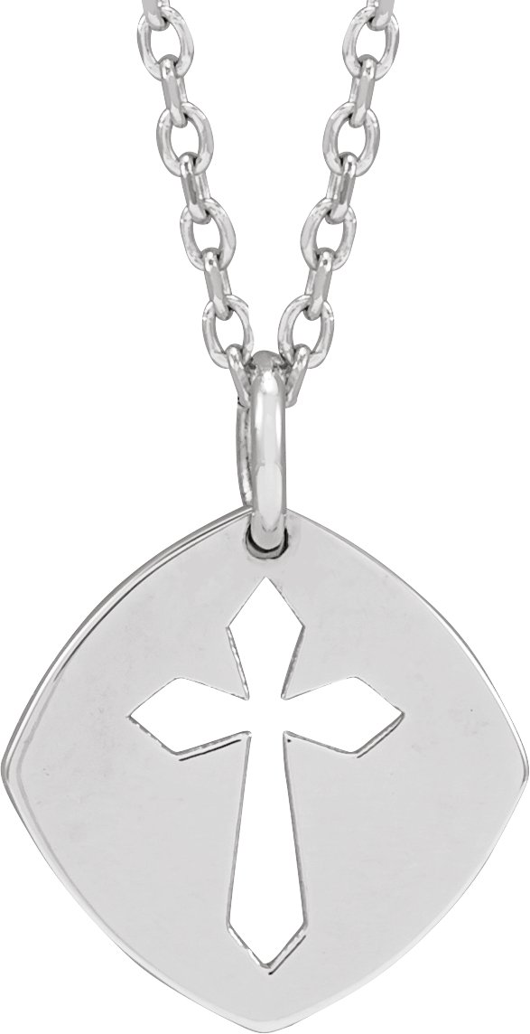 Sterling Silver 12.75x9.99 mm Pierced Cross 16-18" Necklace