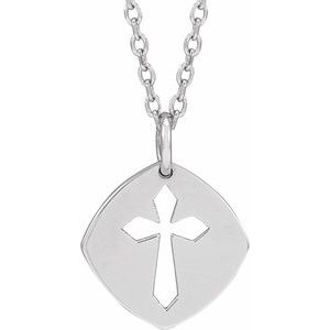Sterling Silver 12.75x9.99 mm Pierced Cross 16-18" Necklace