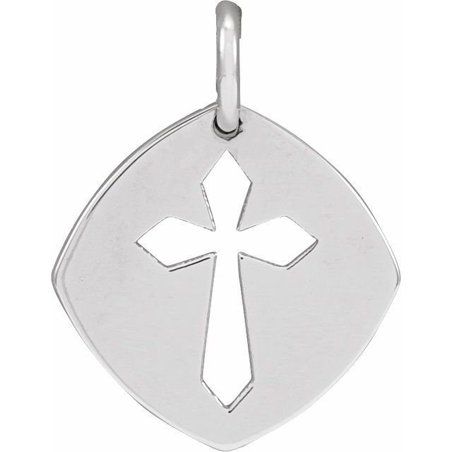Platinum 12.75x9.99 mm Pierced Cross Pendant