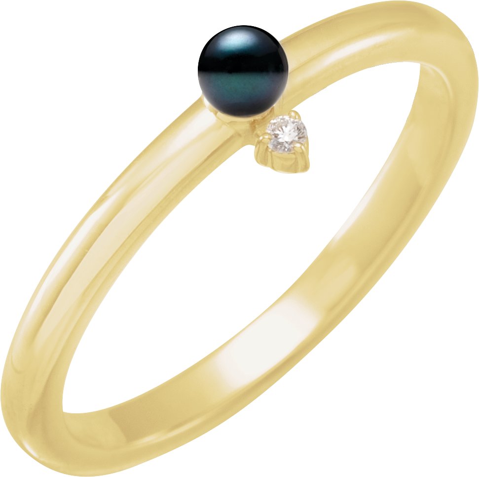 14K Yellow Cultured Black Akoya Pearl & .015 CT Natural Diamond Ring