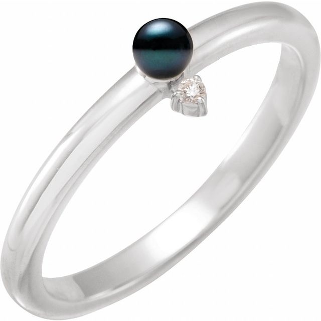 Platinum Cultured Black Akoya Pearl & .015 CT Natural Diamond Ring