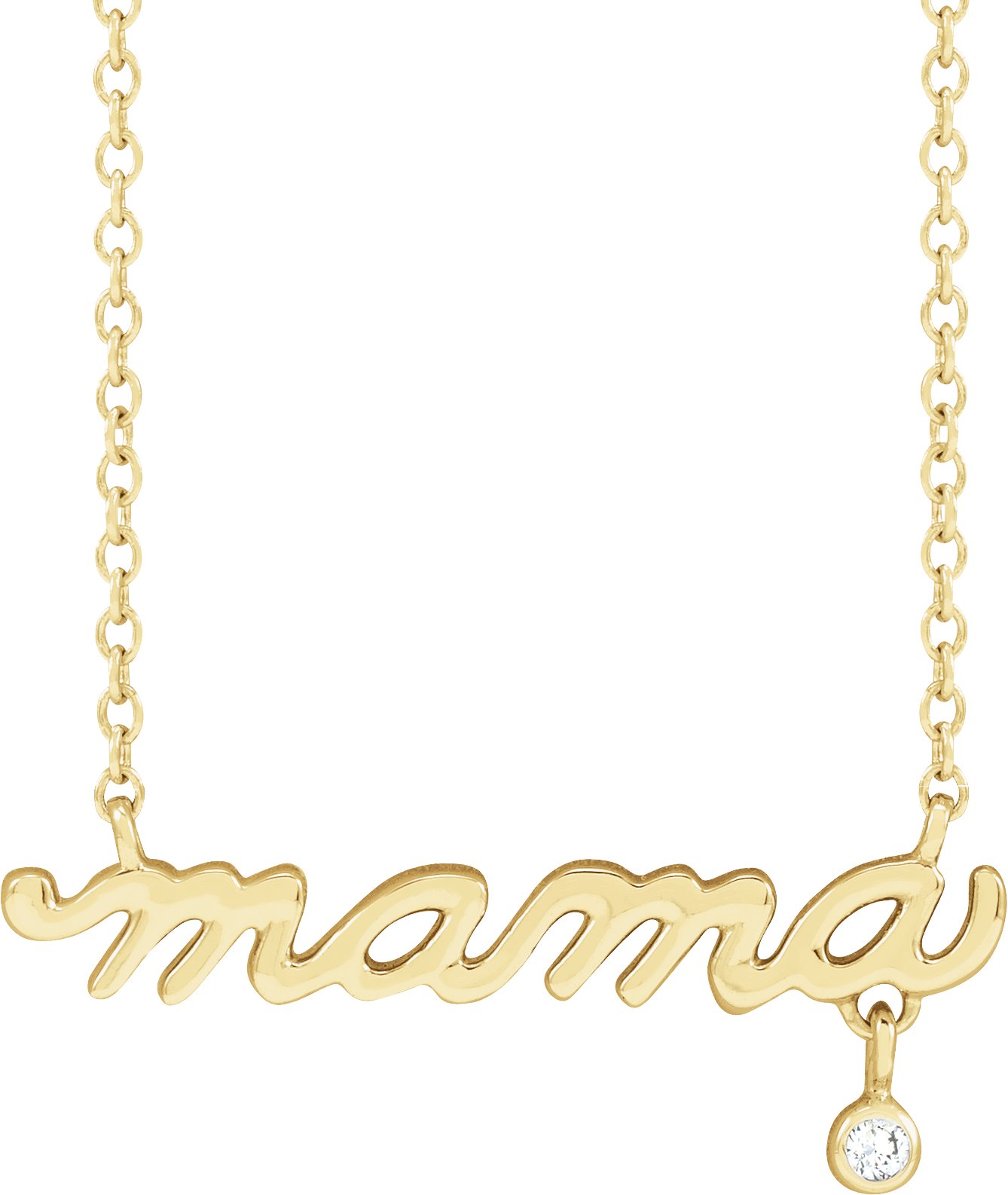 14K Yellow .015 CT Natural Diamond Mama 18" Necklace