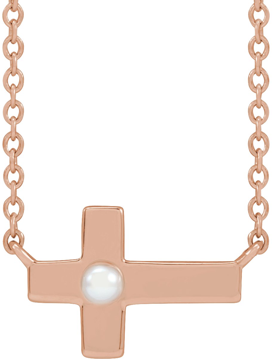 Pearl Sideways Cross Necklace or Center