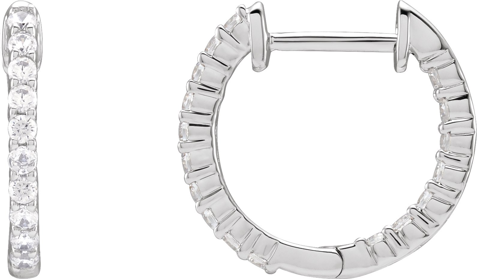 14K White 1/2 CTW Natural Diamond Inside-Outside Hinged 14.5 mm Hoop Earrings