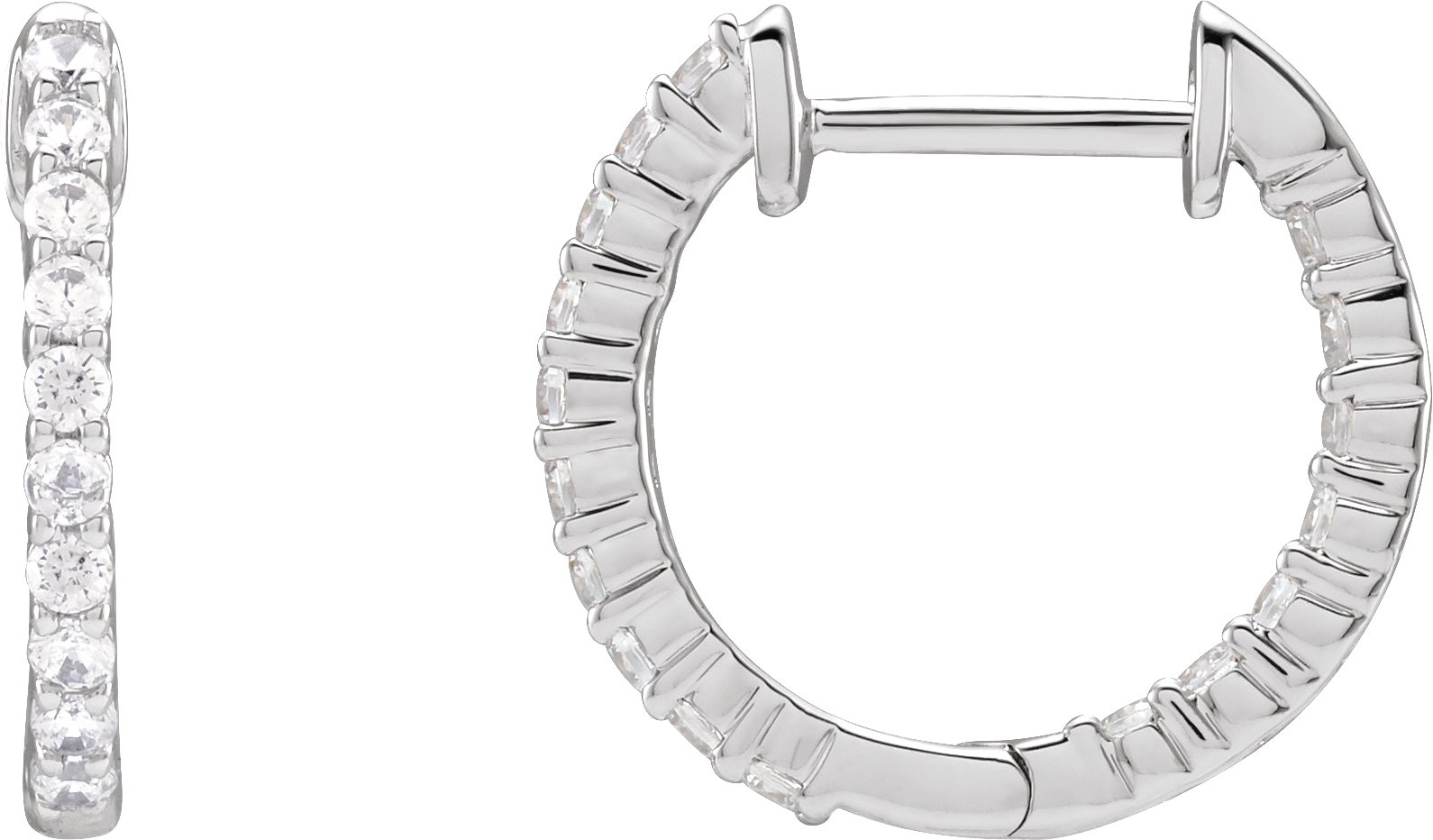 14K White 0.50 CTW Lab Grown Diamond Inside Outside Hinged 14.5 mm Hoop Earrings Ref 18734685