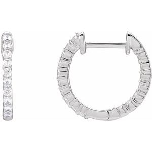 14K White 1/2 CTW Natural Diamond Inside-Outside Hinged 14.5 mm Hoop Earrings