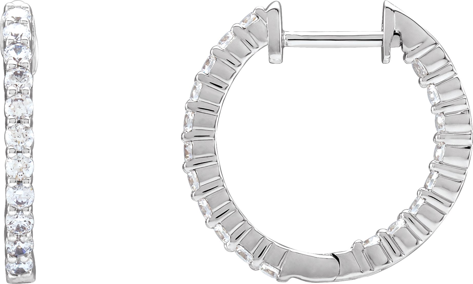 14K White 0.75 CTW Lab Grown Diamond Inside Outside Hinged 17.2 mm Hoop Earrings Ref 18739053