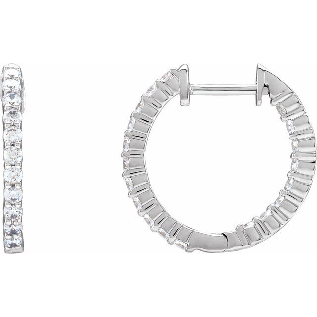 14K White 3/4 CTW Natural Diamond Inside-Outside Hinged 17.2 mm Hoop Earrings