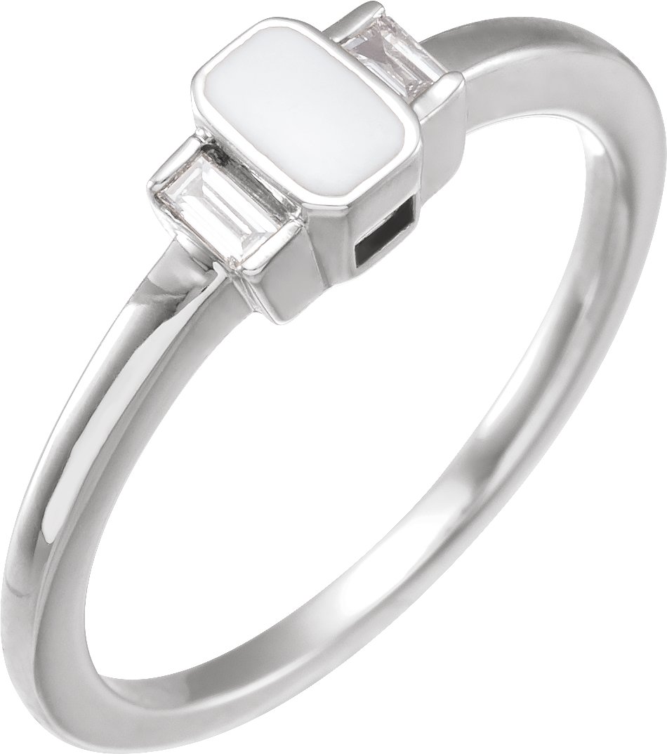 14K White .08 CTW Natural Diamond & White Enamel Ring