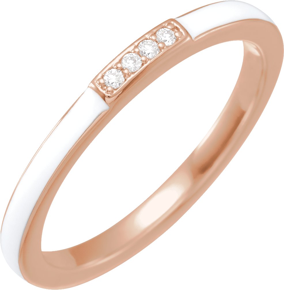 14K Rose .03 CTW Natural Diamond and White Enamel Stackable Ring Ref 18628520