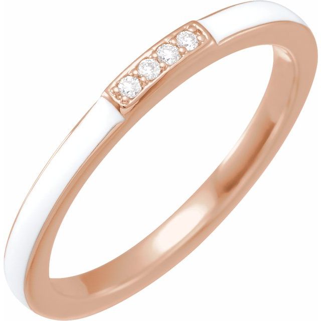 14K Rose .03 CTW Natural Diamond & White Enamel Stackable Ring