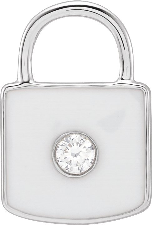 14K White .035 CT Natural Diamond and White Enamel Lock Charm or Pendant Ref 18628492