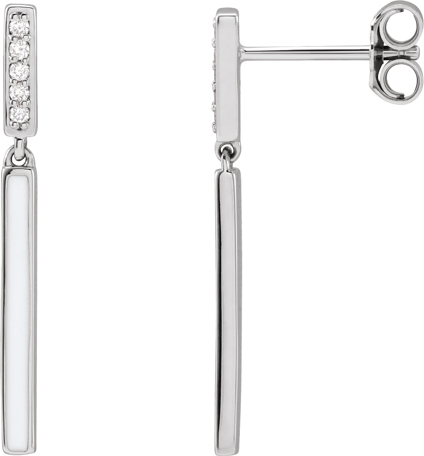 14K White .06 CTW Natural Diamond and White Enamel Bar Earrings Ref 18628476