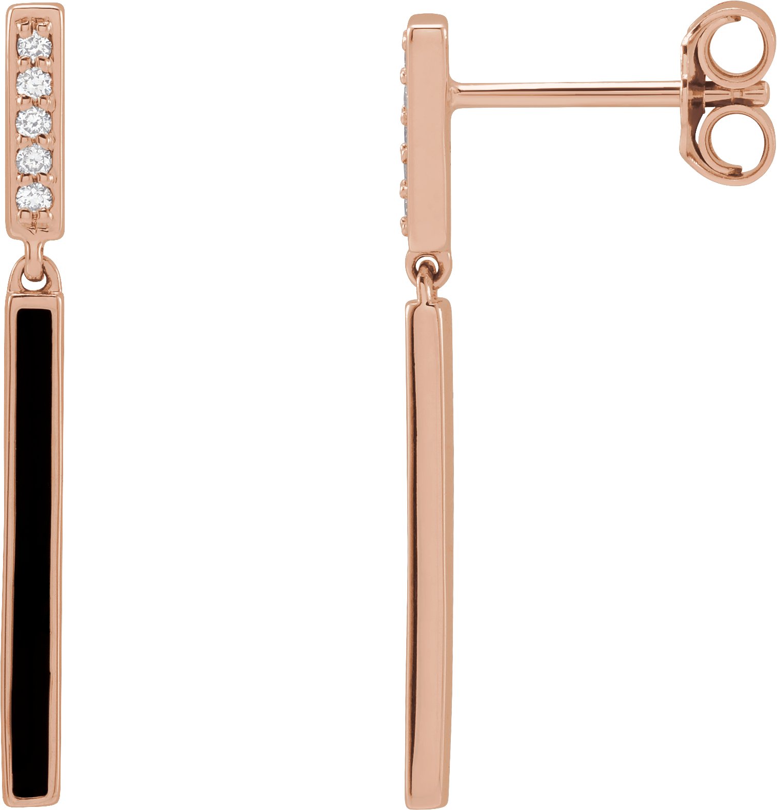 14K Rose .06 CTW Natural Diamond & Black Enamel Bar Earrings