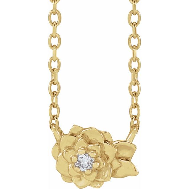 14K Yellow .015 CT Natural Diamond Flower 16-18 Necklace 