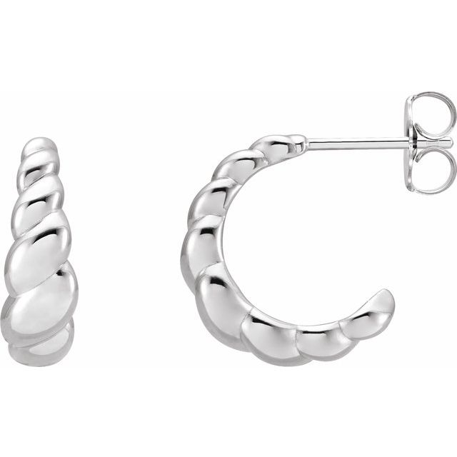 14K White Rope Dome Right Hoop Earring