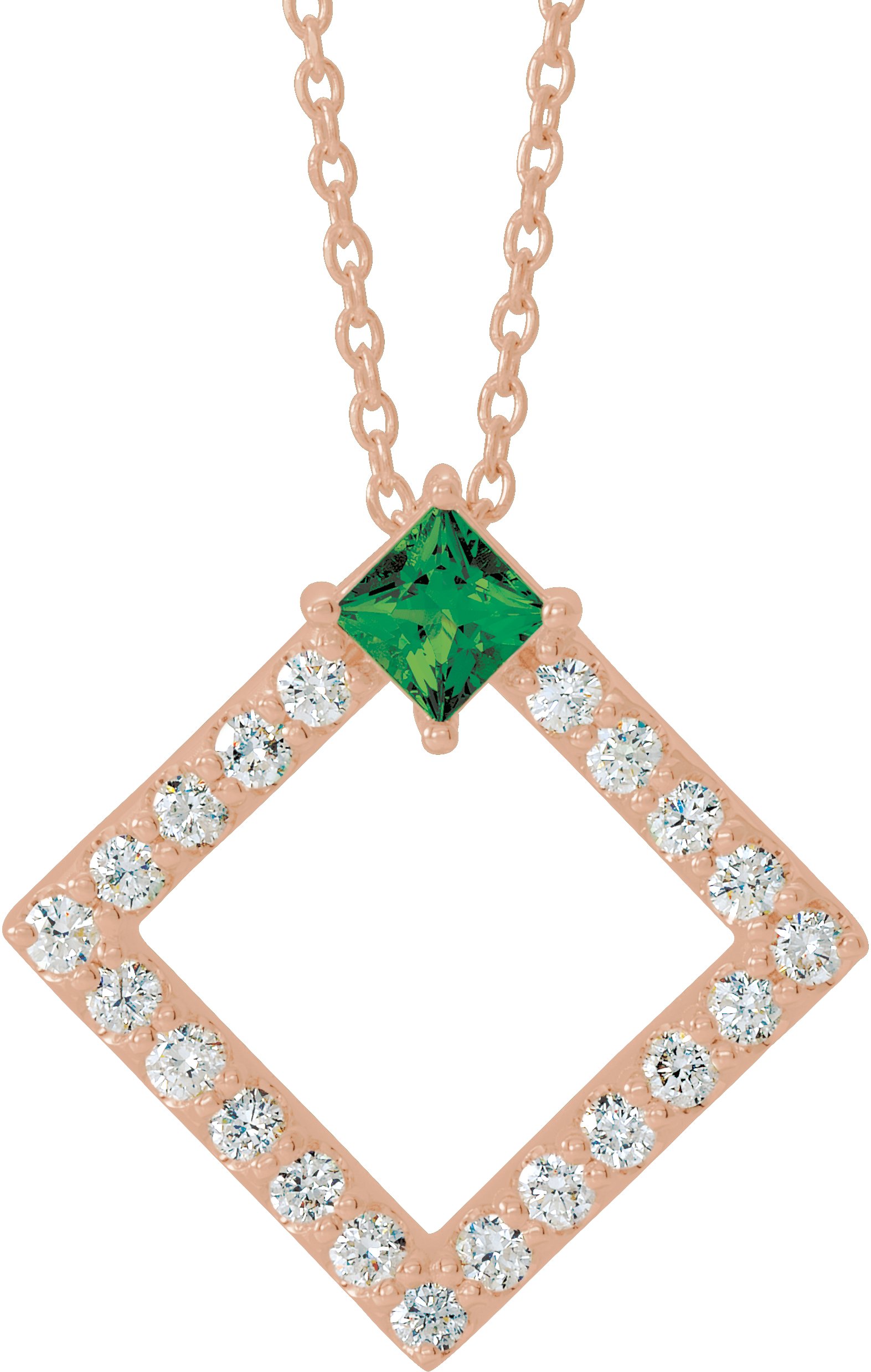 14K Rose Natural Emerald & 3/8 CTW Natural Diamond 16-18