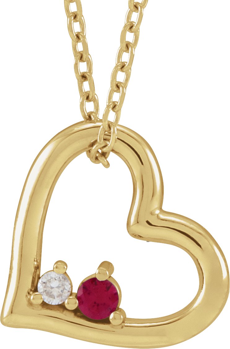 14K Yellow Natural Ruby & .015 CT Natural Diamond Heart 18" Necklace