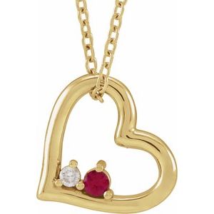 14K Yellow Natural Ruby & .015 CT Natural Diamond Heart 18" Necklace