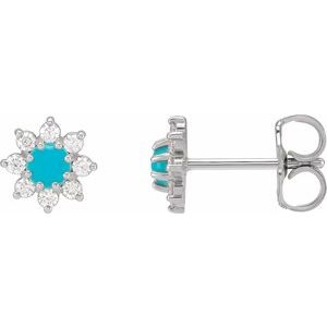 14K White Natural Turquoise & 1/8 CTW Natural Diamond Flower Earrings